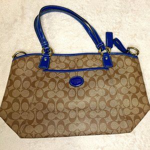 Coach Signature Tote/Shoulder Bag - Tan and Blue